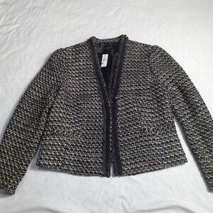 Talbots NWT Breckenridge Size 12 Black/White/Gold Metallic Wool Tweed Jacket 337